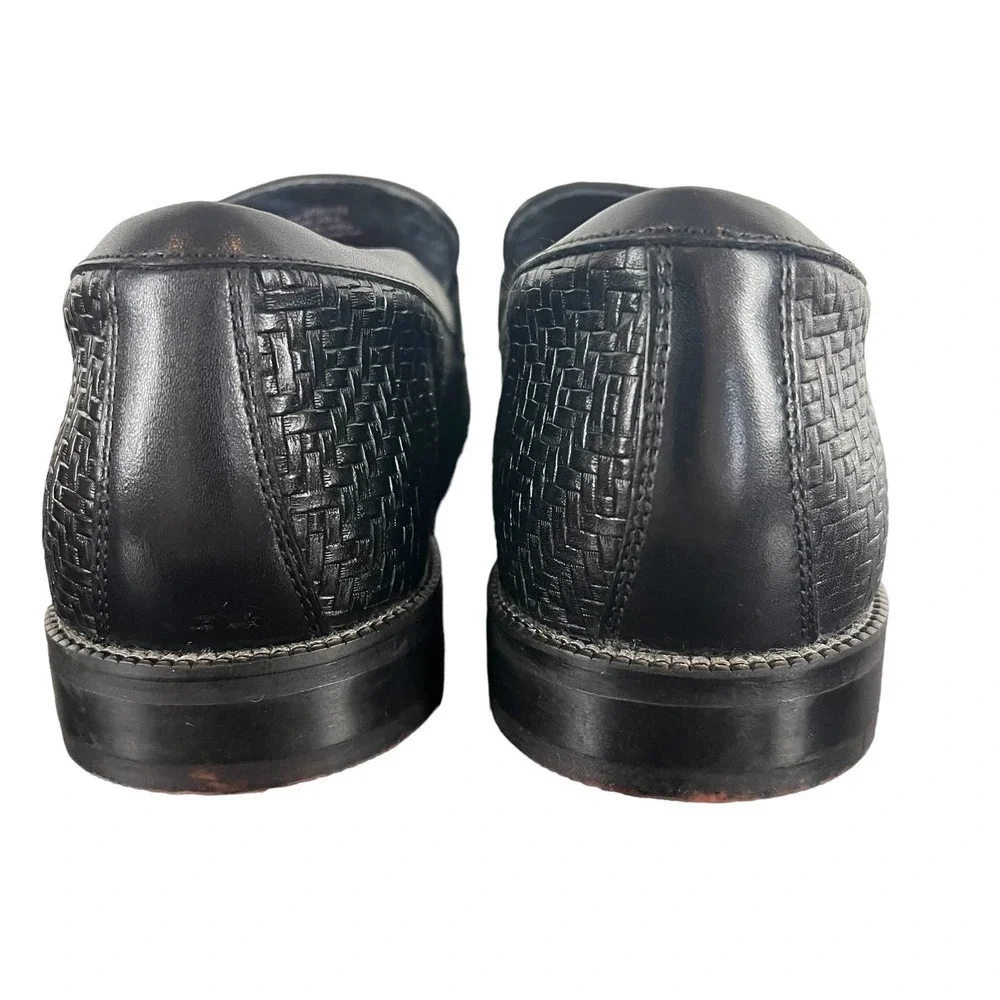 Men's Black Woven Leather Penny Loafers